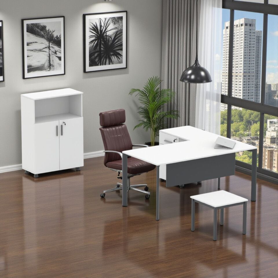 Penta Etajerli Çalışma Masası (beyaz)